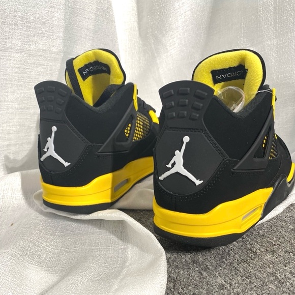 Brand New Retro 4 - Yellow Thunder - Men’s Black and Yellow Sneakers - Picture 4 of 5